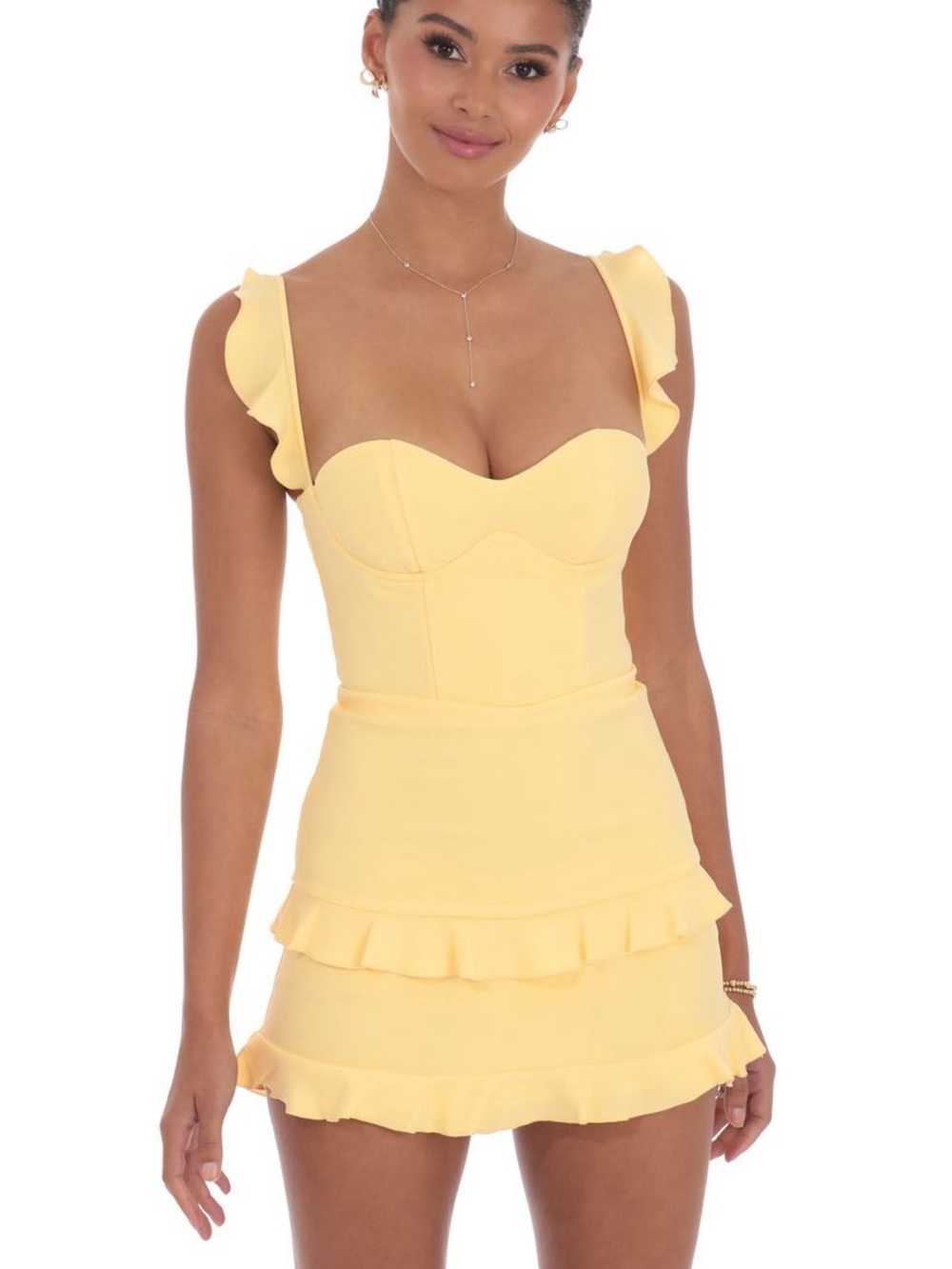 Lucy in the Sky Ruffle Bodycon Yellow Ruffled Mini Dress